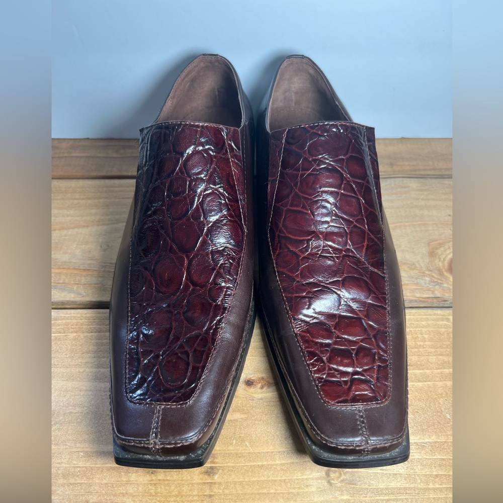 Giorgio Brutini 10 Loafer Men Brown Alligator Crocodile Print Leather Square Toe